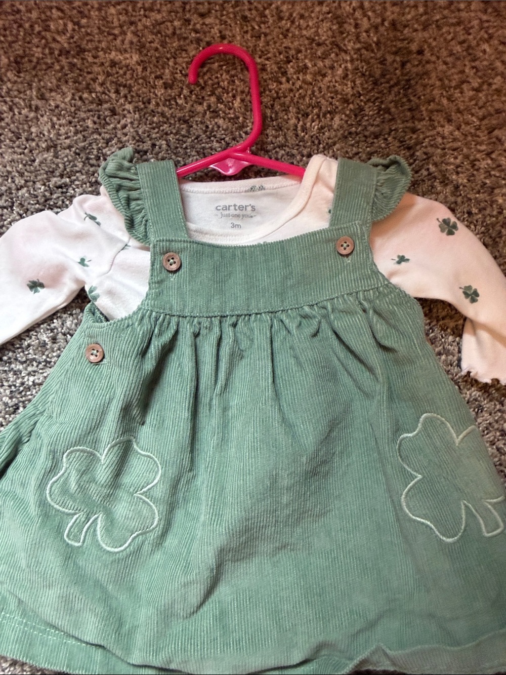 Carter's Mint Green Corduroy Clover Pinafore with White Bodysuit